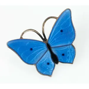 MAGNUS AASE Blue Enamel Butterfly Brooch Sterling Silver Made in Norway