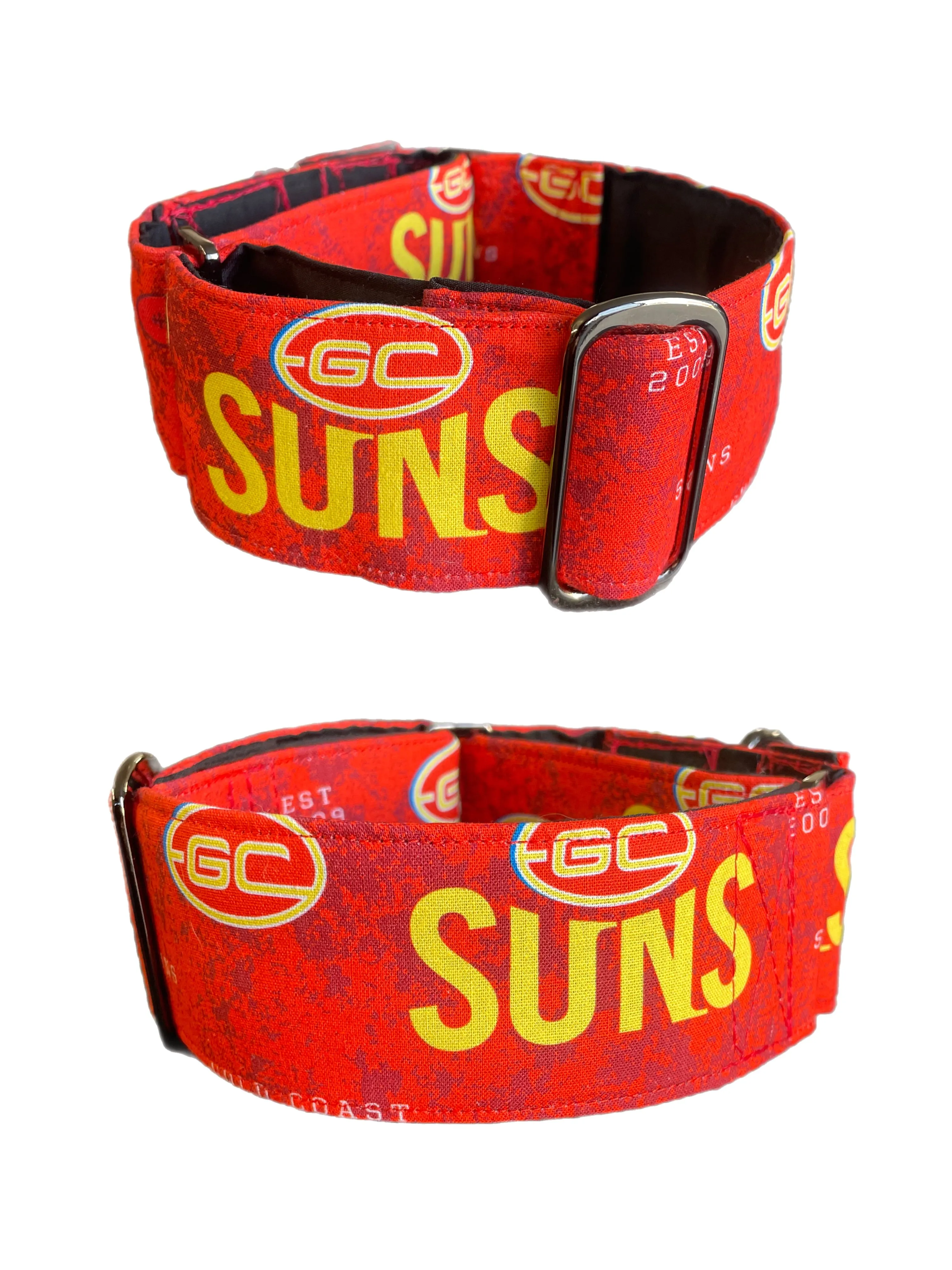Martingale collar greyhound collar AFL Gold Coast Suns footy cotton fabric