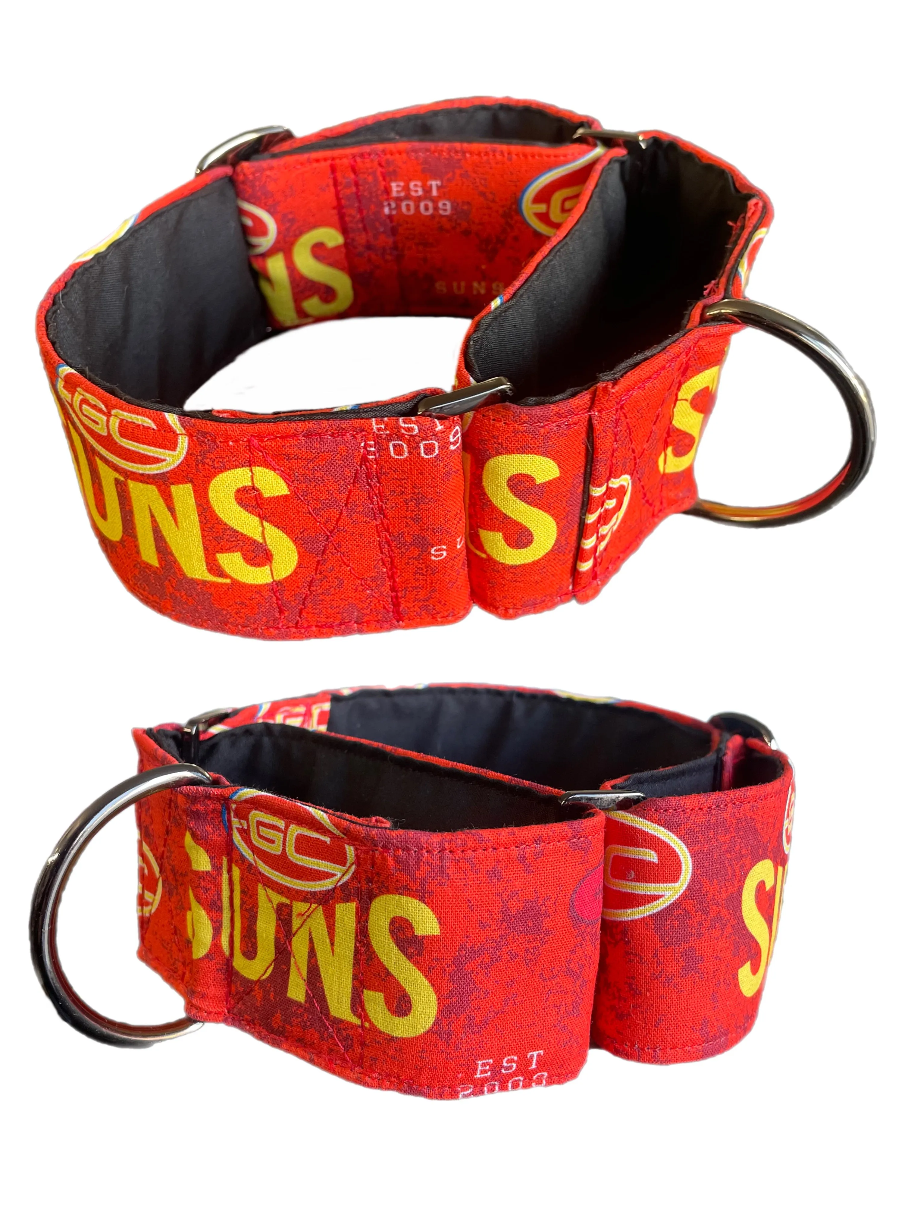 Martingale collar greyhound collar AFL Gold Coast Suns footy cotton fabric