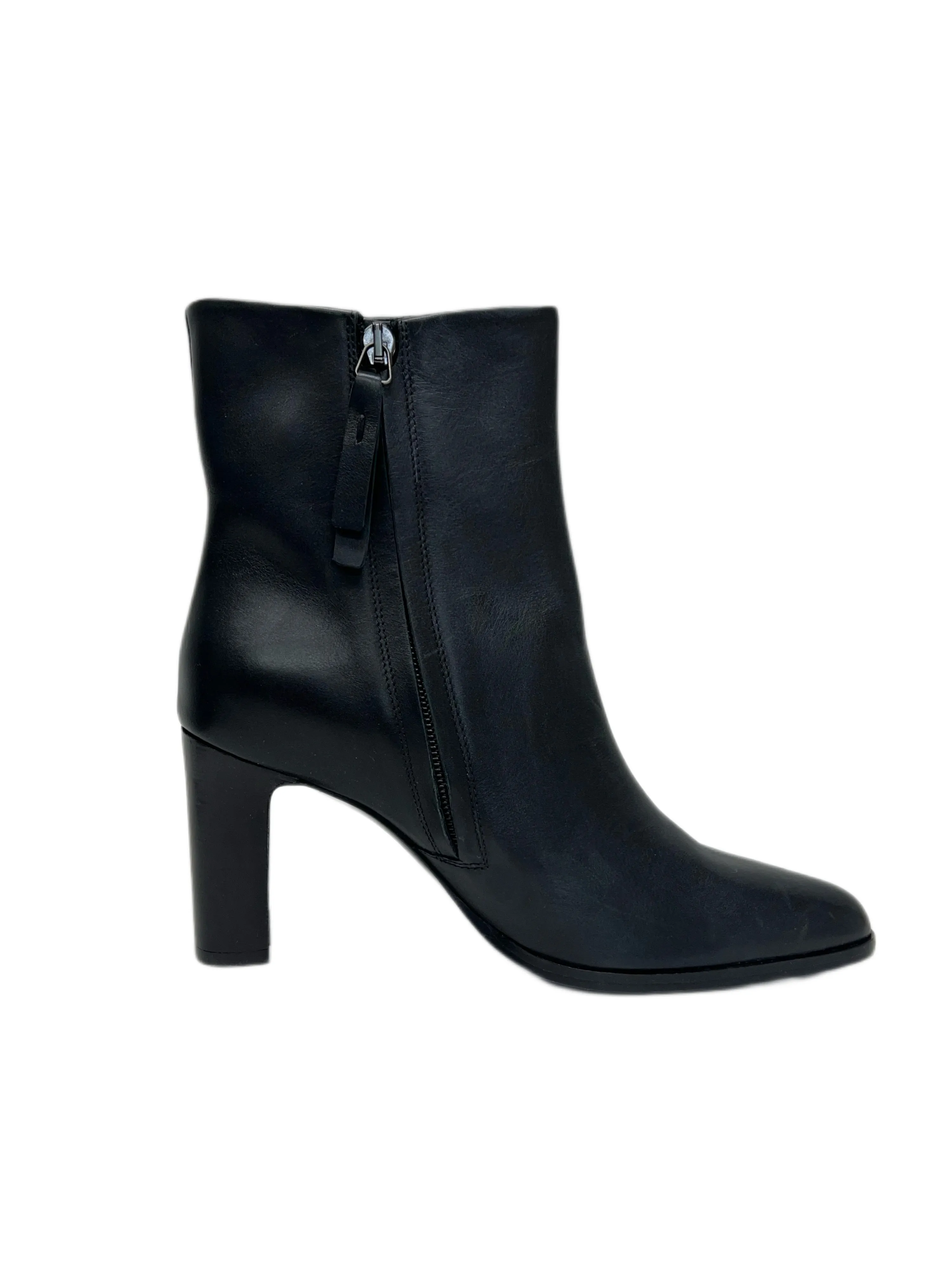 Max Mara Women's Black Annie Block Heel Leather Ankle Boots Size 7 NWT