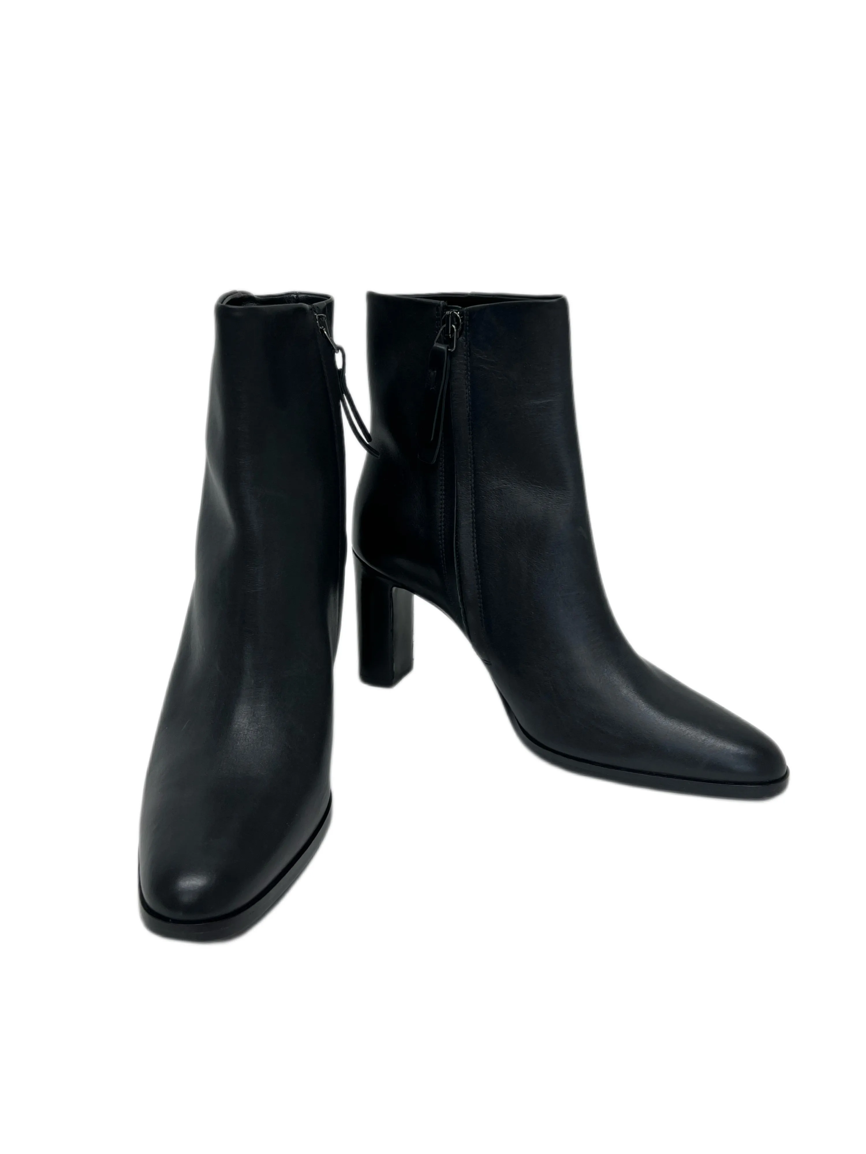 Max Mara Women's Black Annie Block Heel Leather Ankle Boots Size 7 NWT