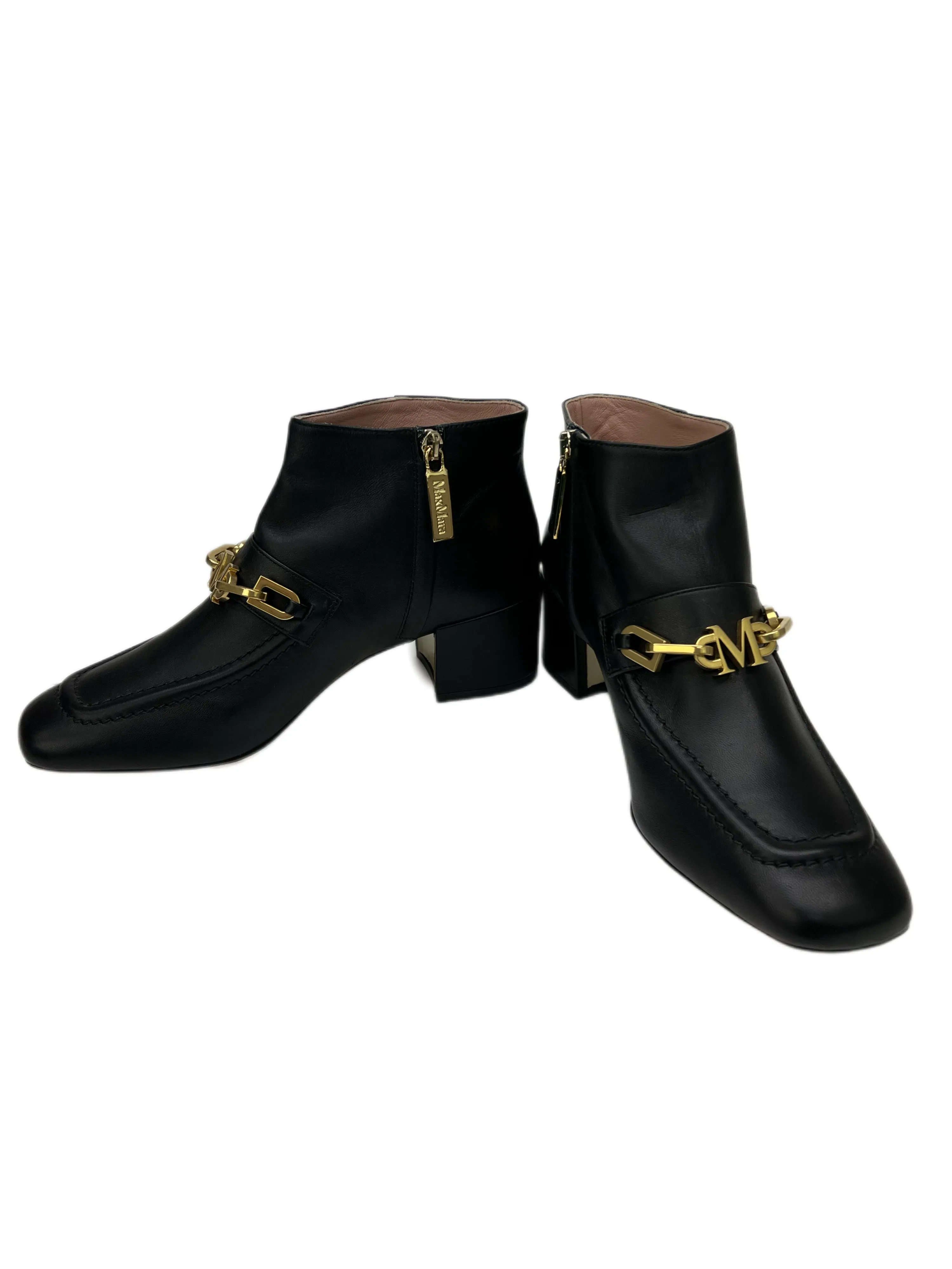 Max Mara Women's Nero Nichel Leather Ankle Boots Size 7 NWB