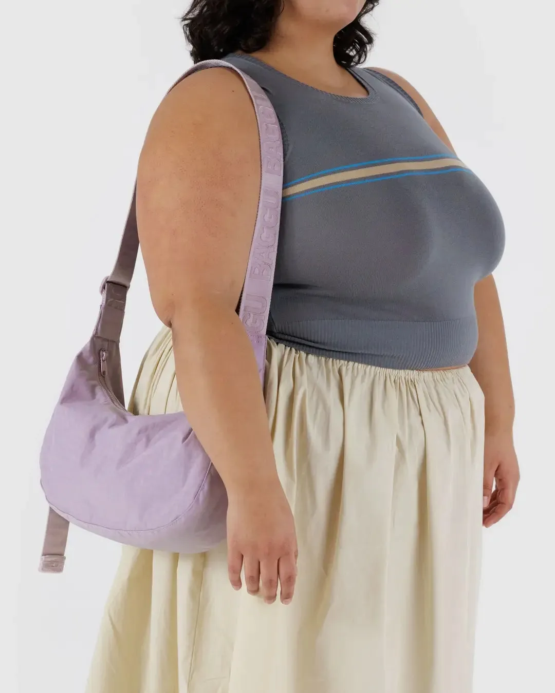 Medium Nylon Baggu Crescent Bag - Dusty Pink