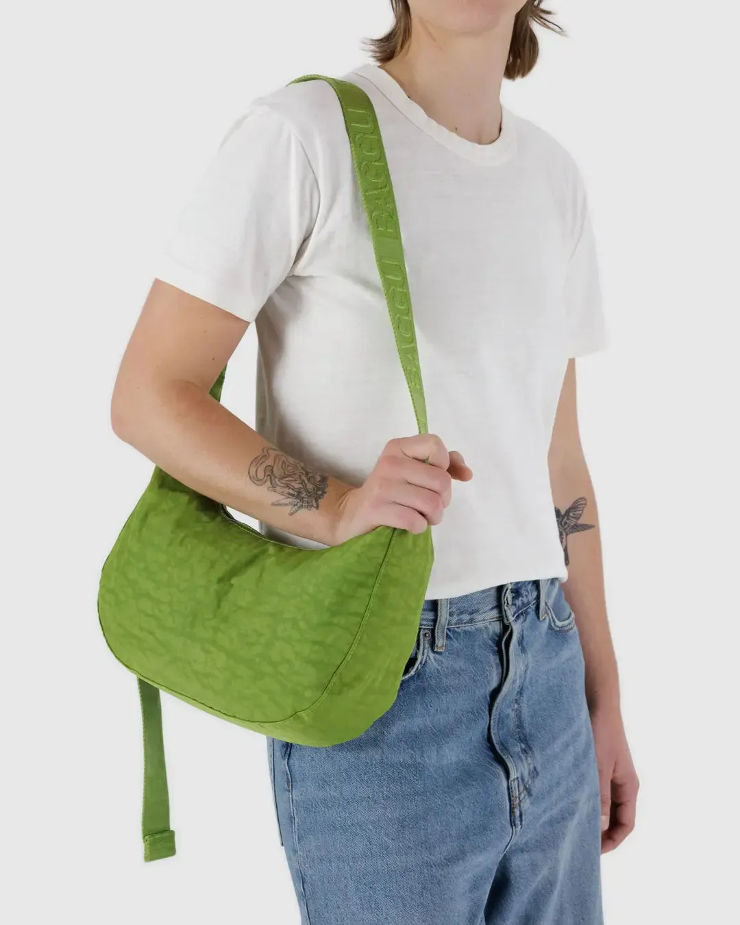 Medium Nylon Baggu Crescent Bag - Green Juice