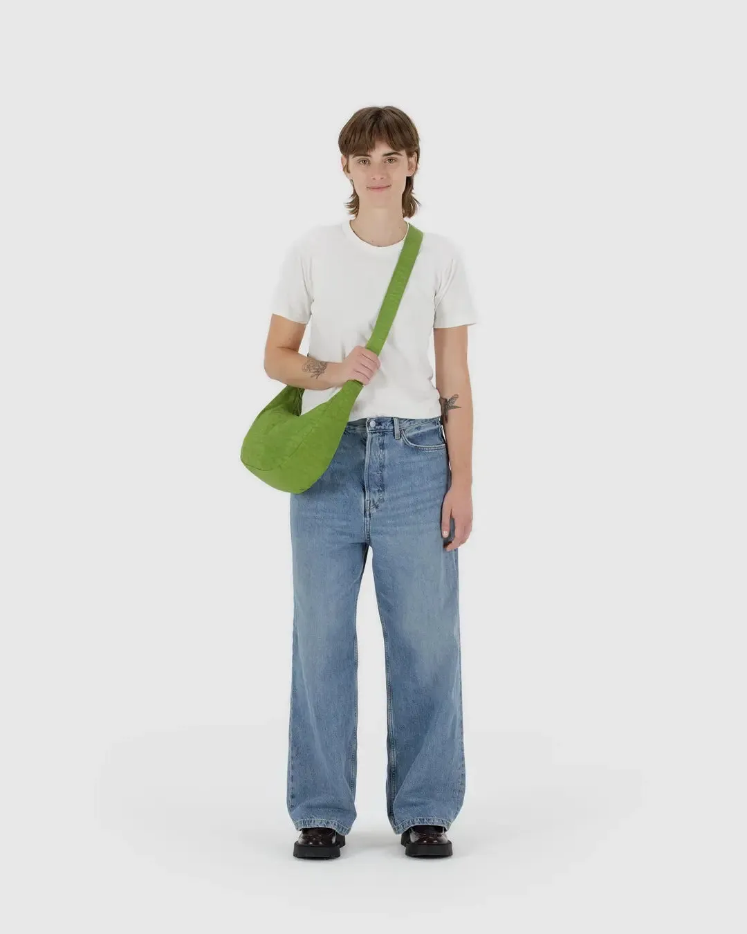 Medium Nylon Baggu Crescent Bag - Green Juice