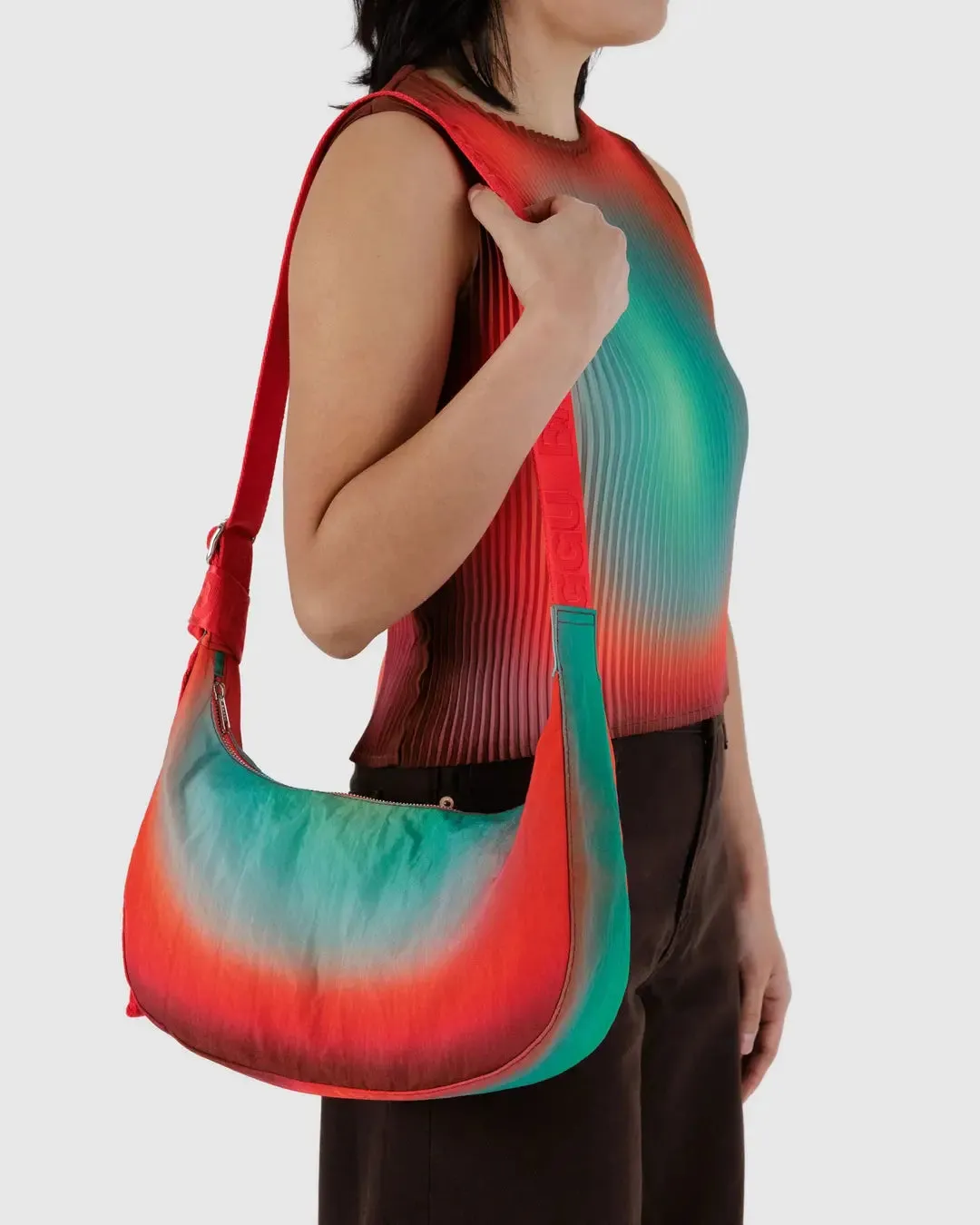 Medium Nylon Baggu Crescent Bag - Rain