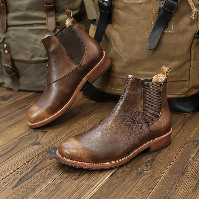 Men Casual Office Genuine Leather Cowhide Ankle Boots
