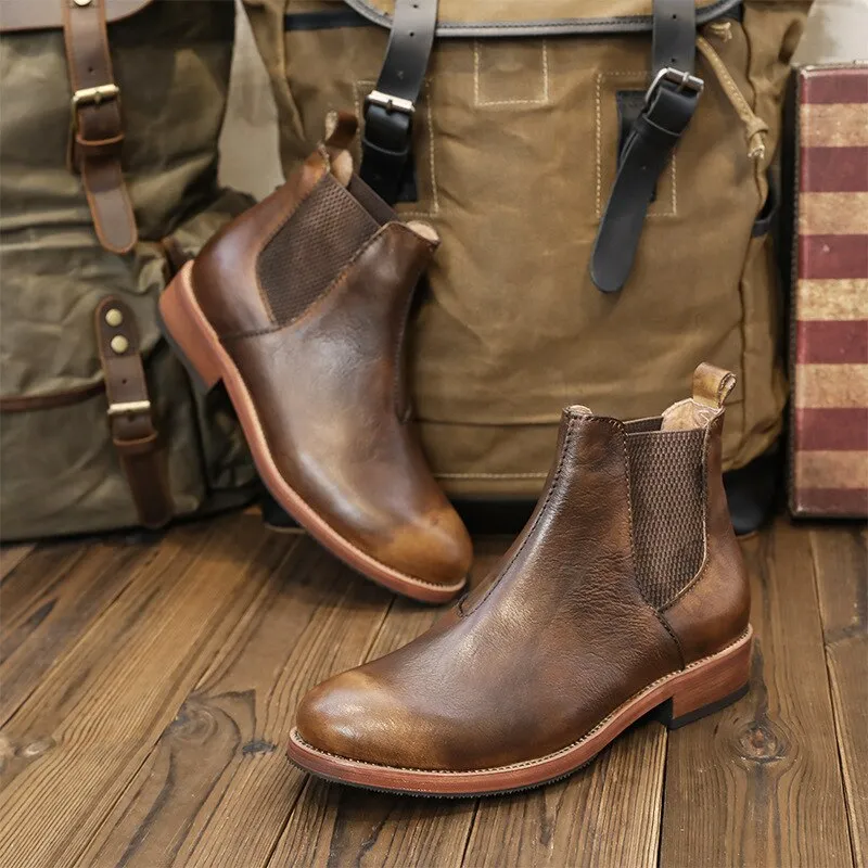 Men Casual Office Genuine Leather Cowhide Ankle Boots