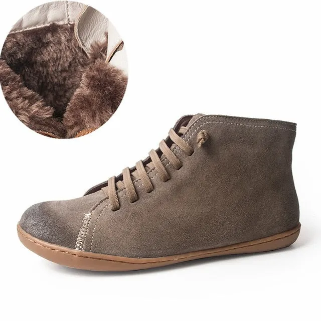 Men Winter Snow Boots Genuine leather Ankle Spring flat Shoes