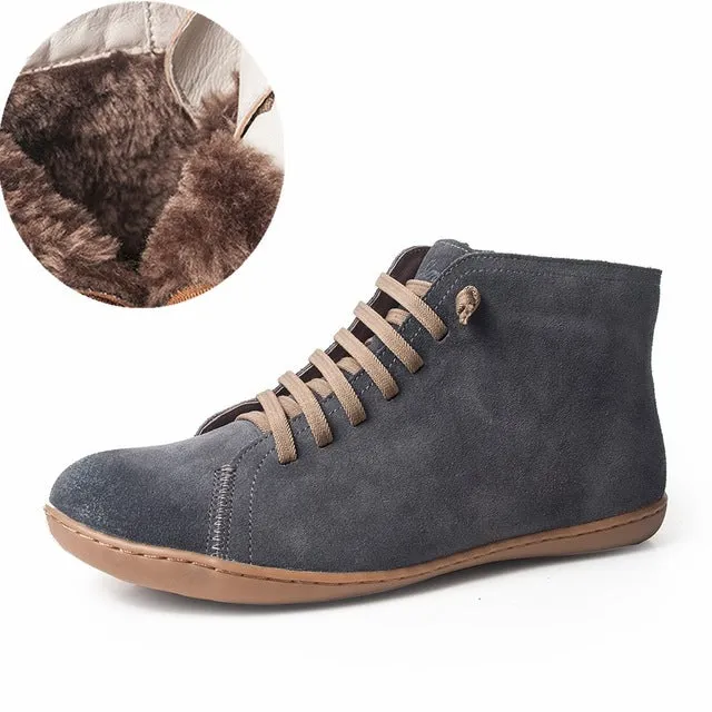 Men Winter Snow Boots Genuine leather Ankle Spring flat Shoes
