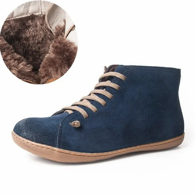 Men Winter Snow Boots Genuine leather Ankle Spring flat Shoes