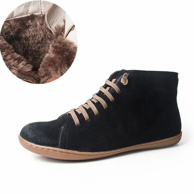 Men Winter Snow Boots Genuine leather Ankle Spring flat Shoes