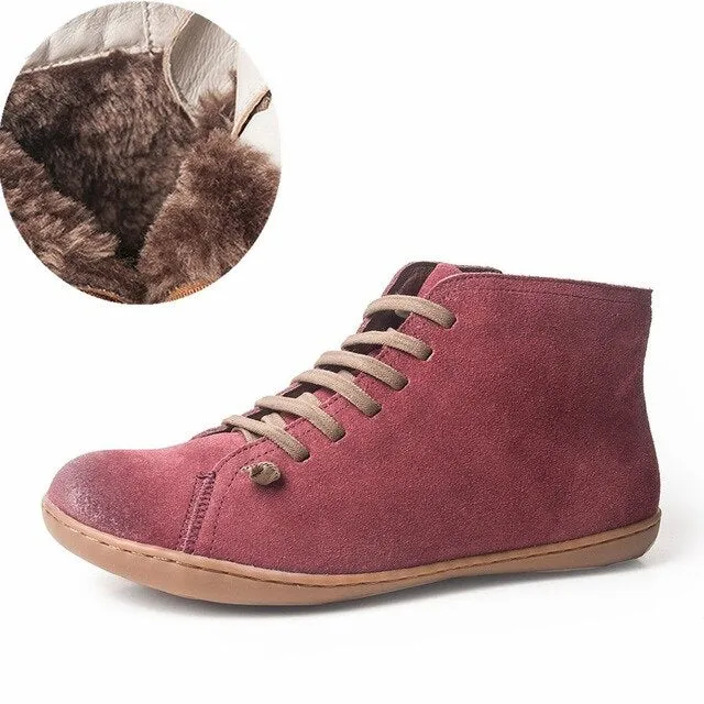 Men Winter Snow Boots Genuine leather Ankle Spring flat Shoes