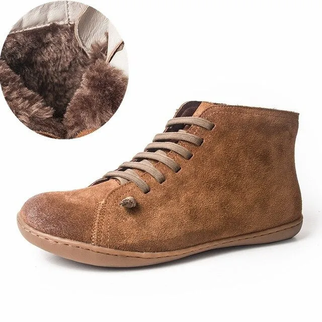 Men Winter Snow Boots Genuine leather Ankle Spring flat Shoes