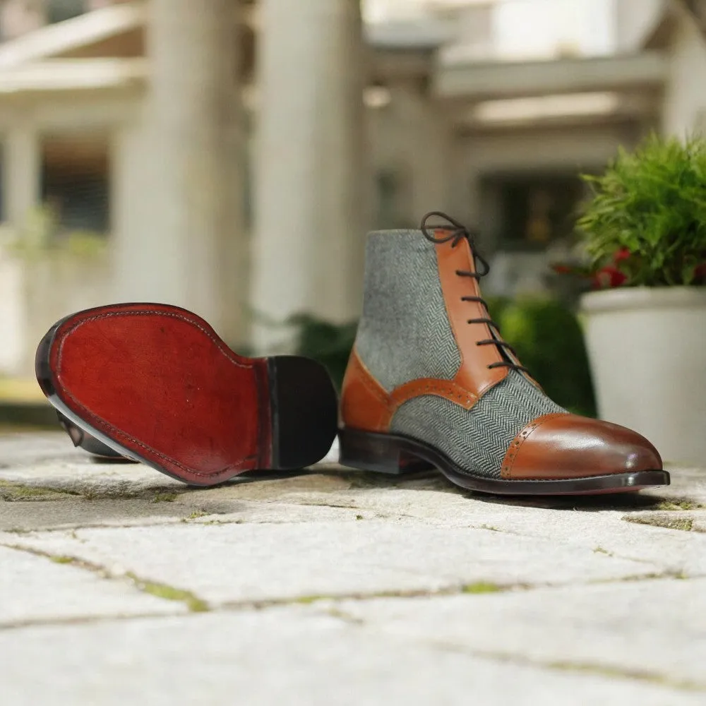 Men's Designer Ankle Boots | Two-Tone Tweed and Leather Cap Toe
