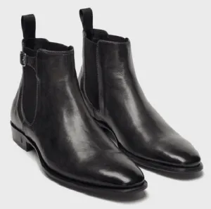 Men's Handmade Black Leather Chelsea Boots, Square Toe Ankle Style