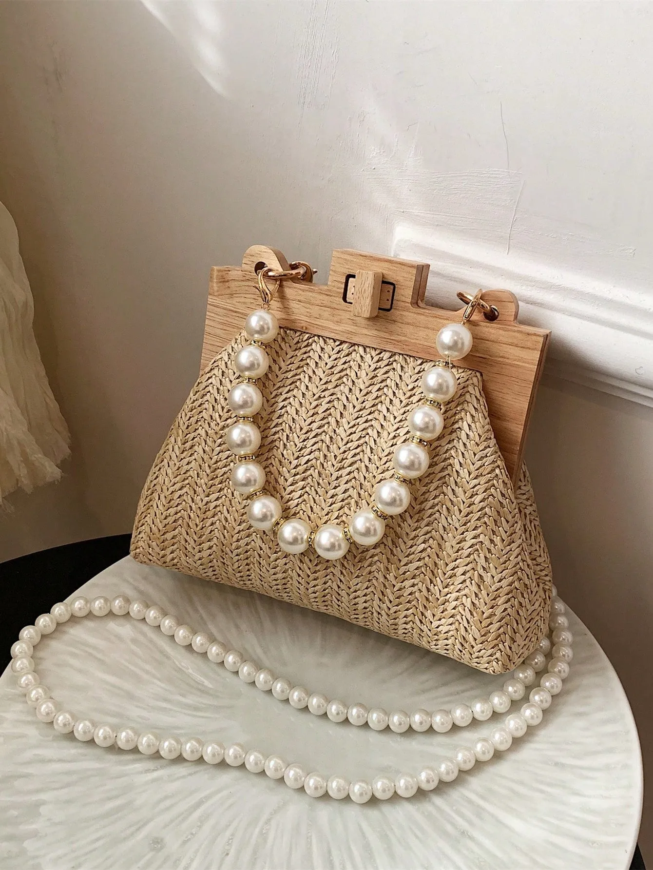 Mini Faux Pearl Decor Twist Lock Women Bag