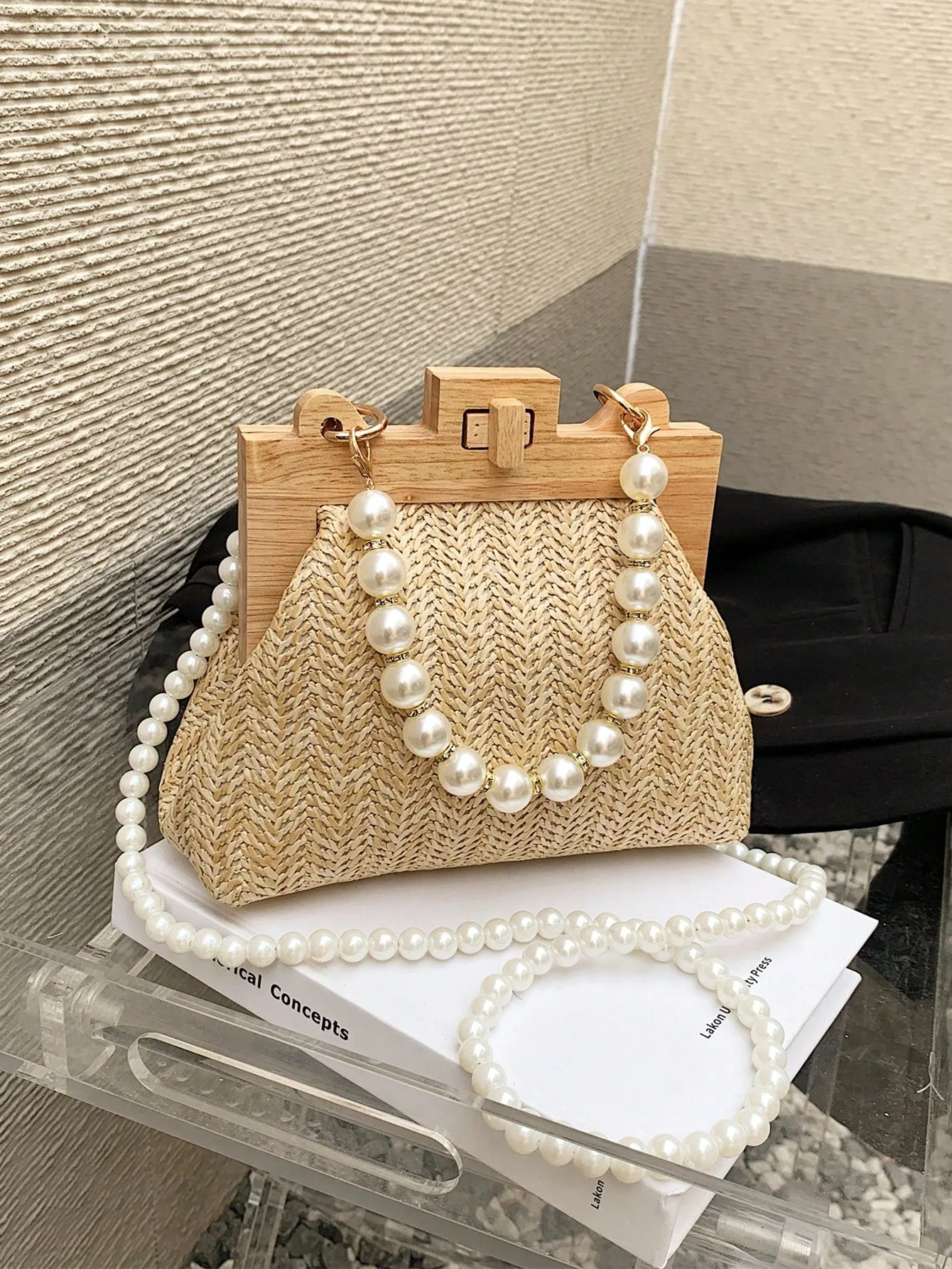 Mini Faux Pearl Decor Twist Lock Women Bag
