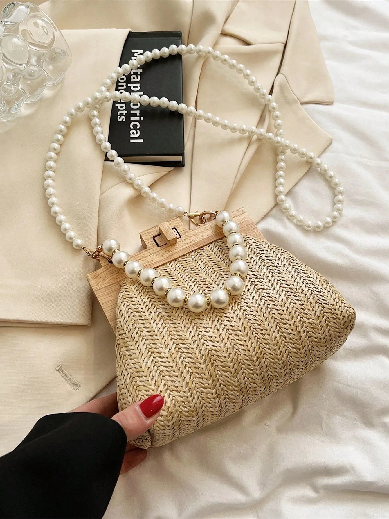 Mini Faux Pearl Decor Twist Lock Women Bag