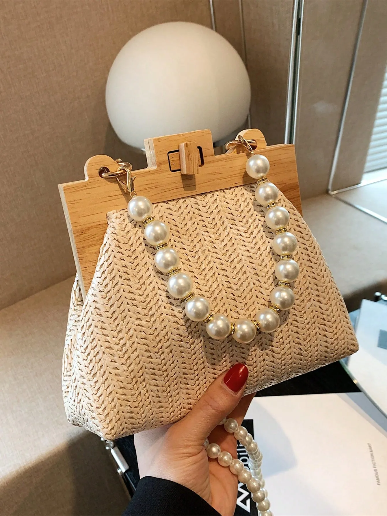 Mini Faux Pearl Decor Twist Lock Women Bag