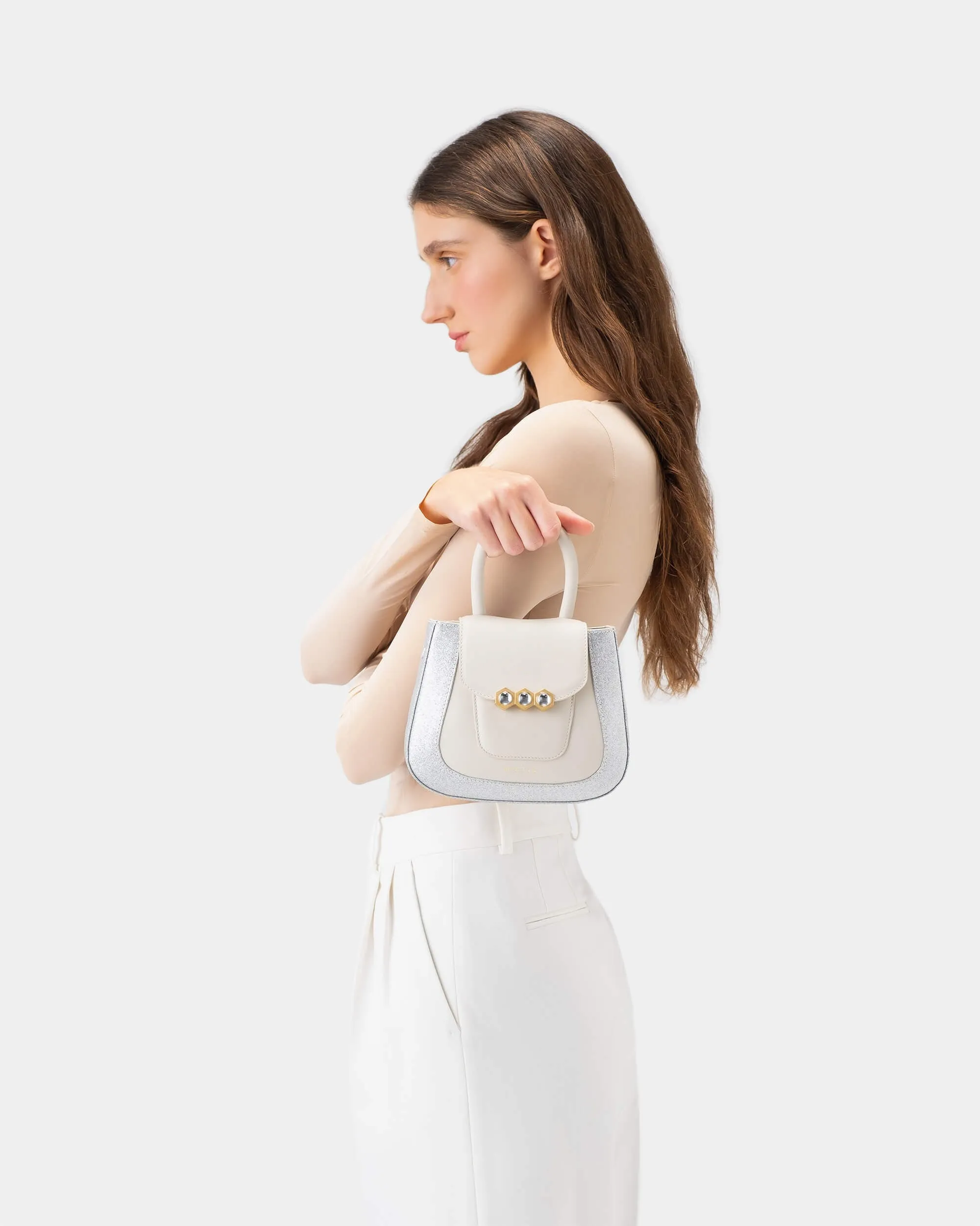 Mini Jill Padded White / Silver Glitter