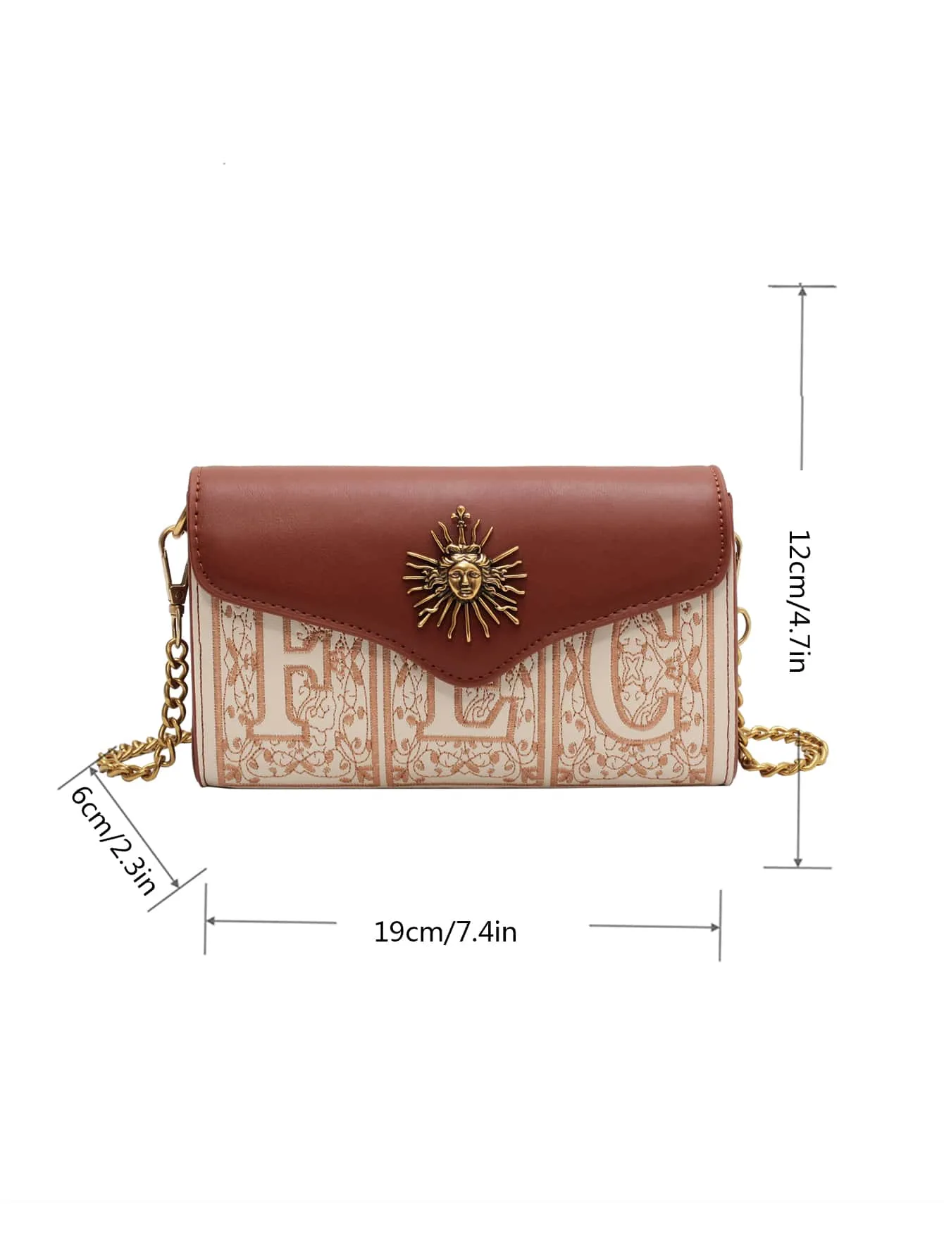 Mini Letter Embroidery Metal Decor Flap Square Bag - Brown