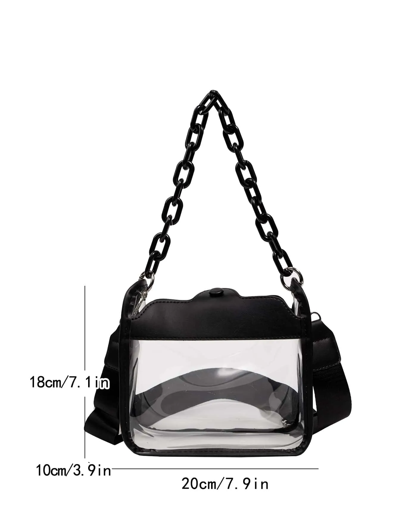 Mini Square Bag Chain Decor Clear Design Fashion Style - Black