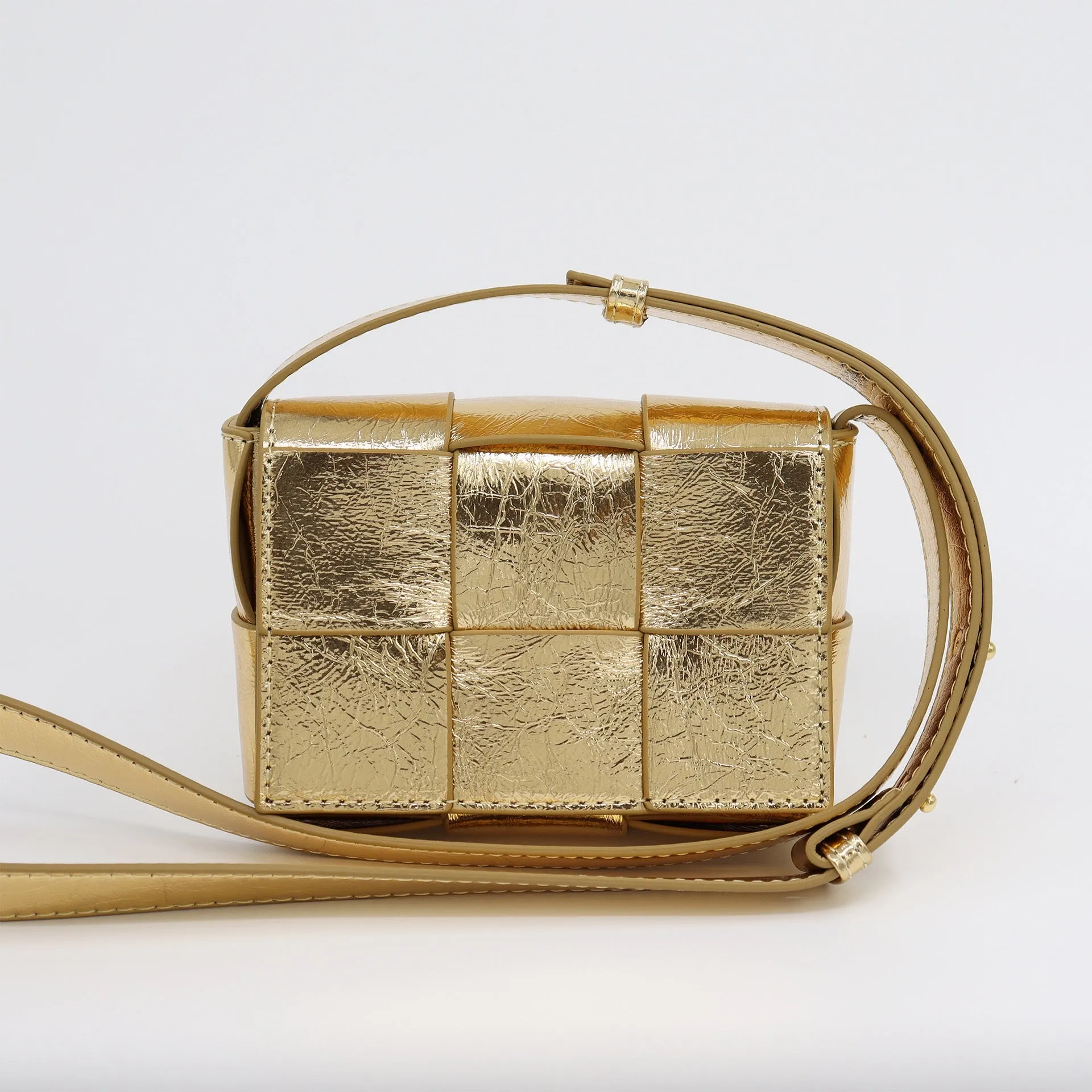 Mini Square Padded Cassette Bag Woven Wax Leather Shoulder Bag Crossbody Handbag