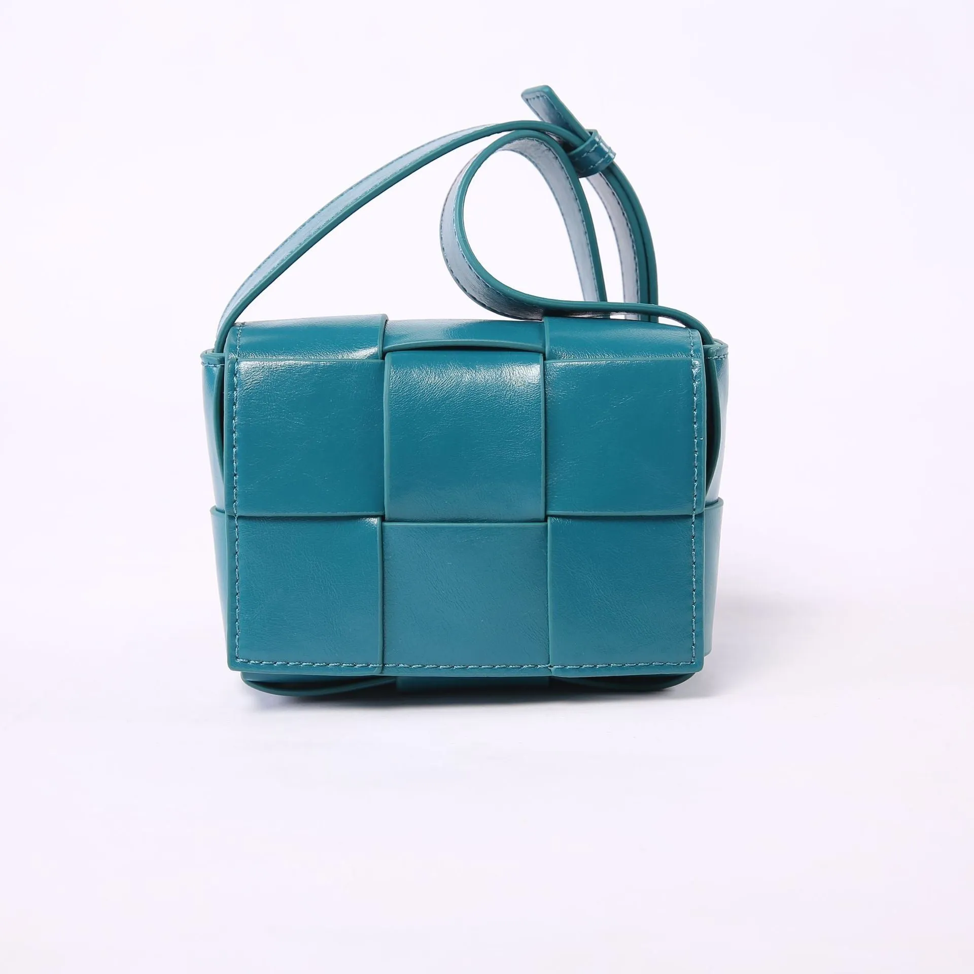Mini Square Padded Cassette Bag Woven Wax Leather Shoulder Bag Crossbody Handbag