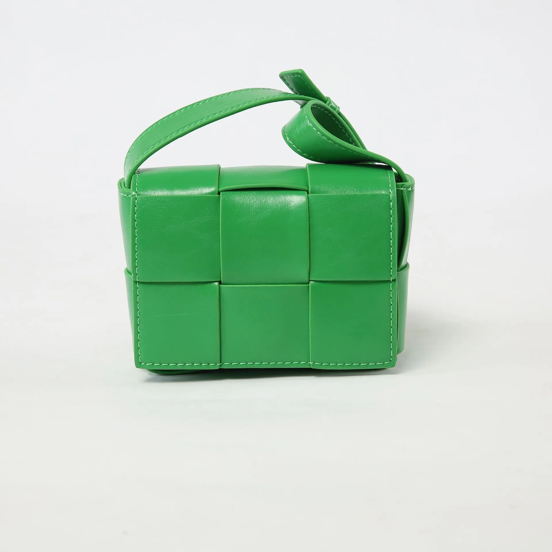 Mini Square Padded Cassette Bag Woven Wax Leather Shoulder Bag Crossbody Handbag