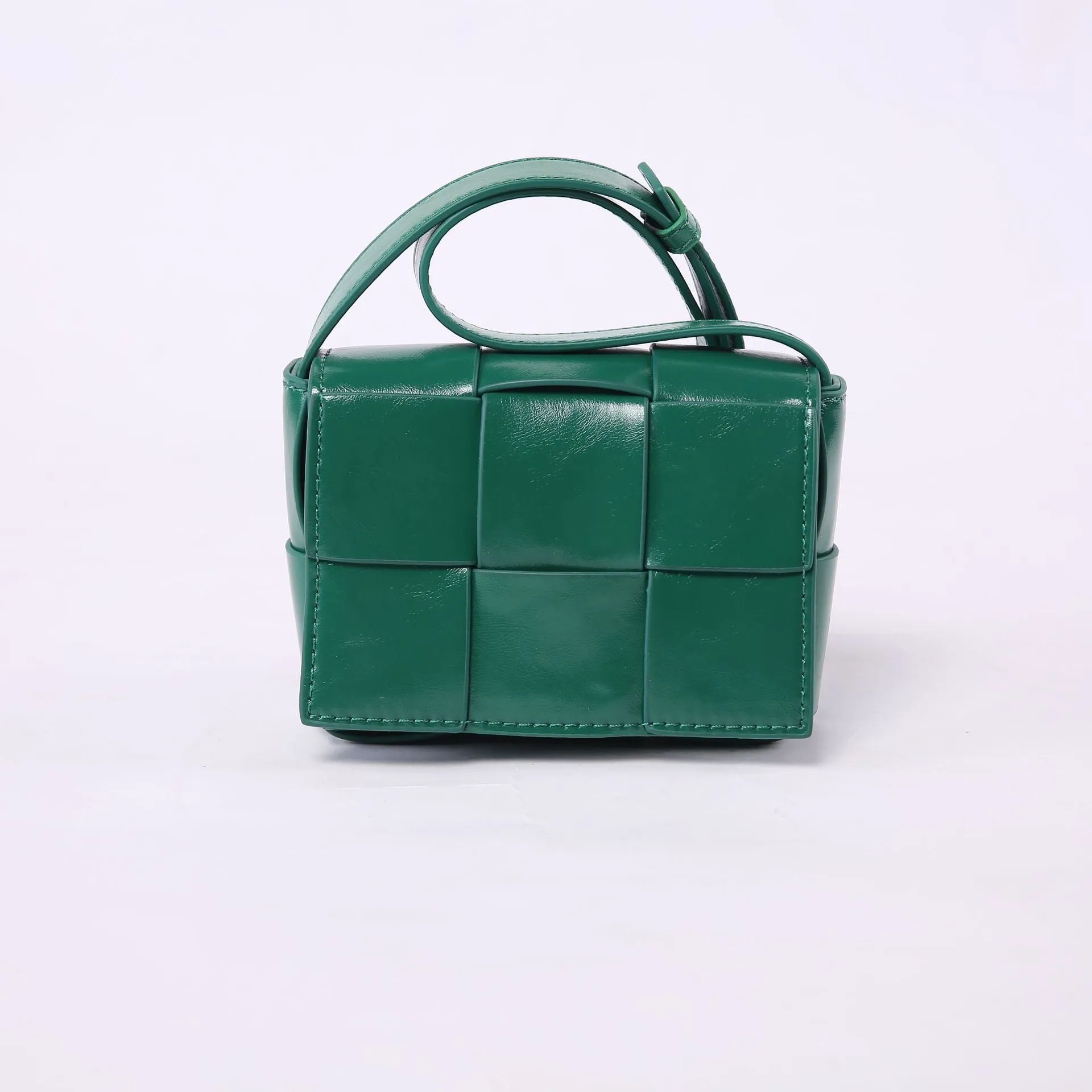 Mini Square Padded Cassette Bag Woven Wax Leather Shoulder Bag Crossbody Handbag