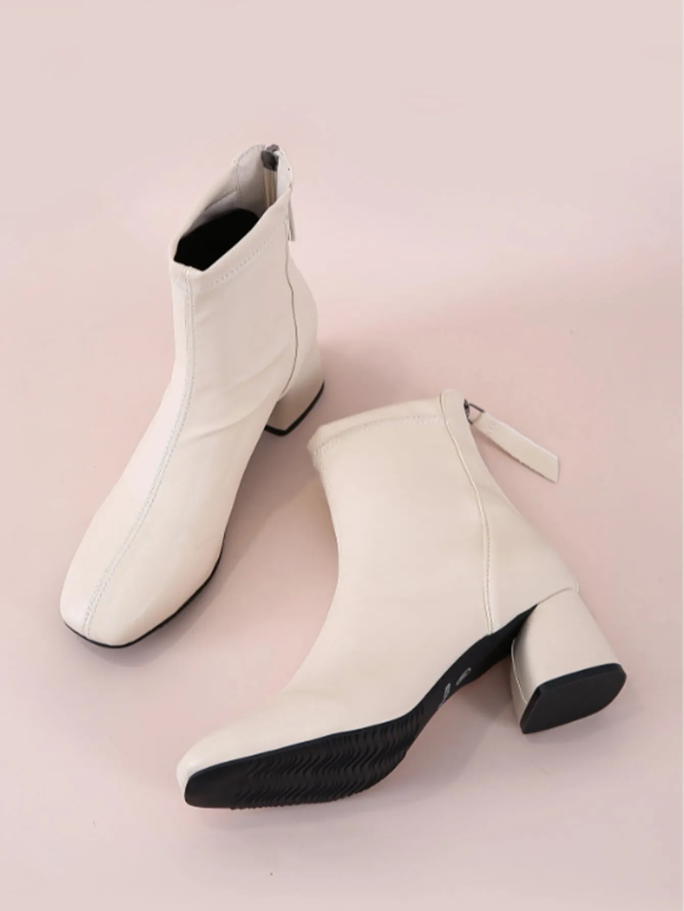 Minimalist Back Zipper Chunky Heeled Classic Boots - Beige- FD ⚡