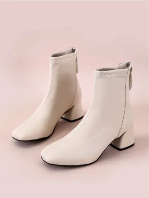 Minimalist Back Zipper Chunky Heeled Classic Boots - Beige- FD ⚡