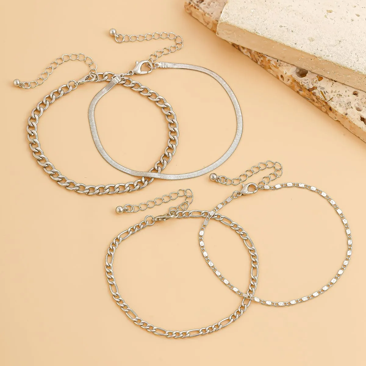 Minimalist Layered Figaro Chain Stackable Anklet Set