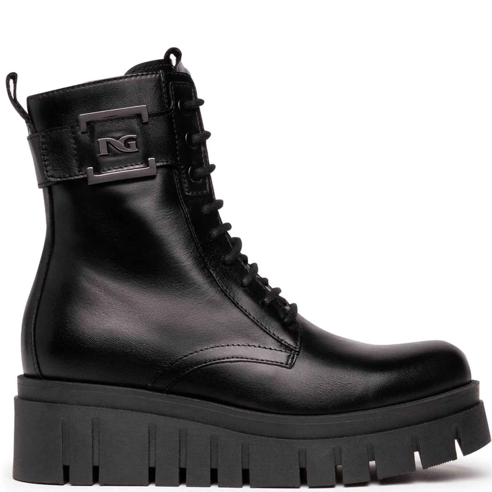 NeroGiardini Black Leather Chunky Sole Lace Up Boots