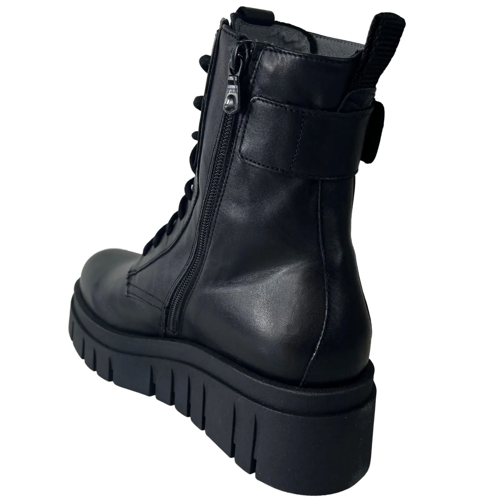 NeroGiardini Black Leather Chunky Sole Lace Up Boots