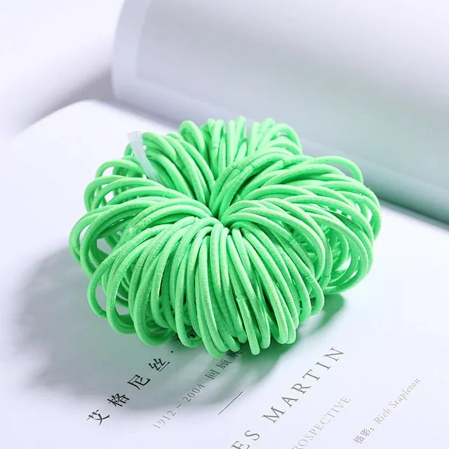 New 100PCS/Lot Girls Candy Colors Nylon 3CM Rubber Bands Children Safe Elastic Hair Bands Ponytail Holder Kids Hair Accessories