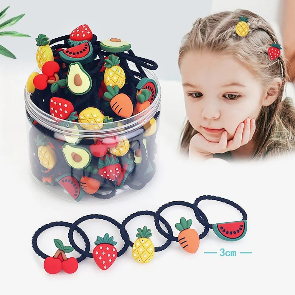 New Baby girl hair bands and hair clips, 40PCS fruit and animal elastic rubber bands, flower hair clips, colourful hair accessories for children, toddlers and little girls (Animal and Fruit)