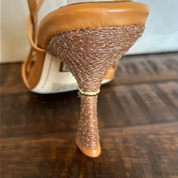 NEW Franco Sarto Rebel Caramel brown faux leather square toe sandal heels Sz 10
