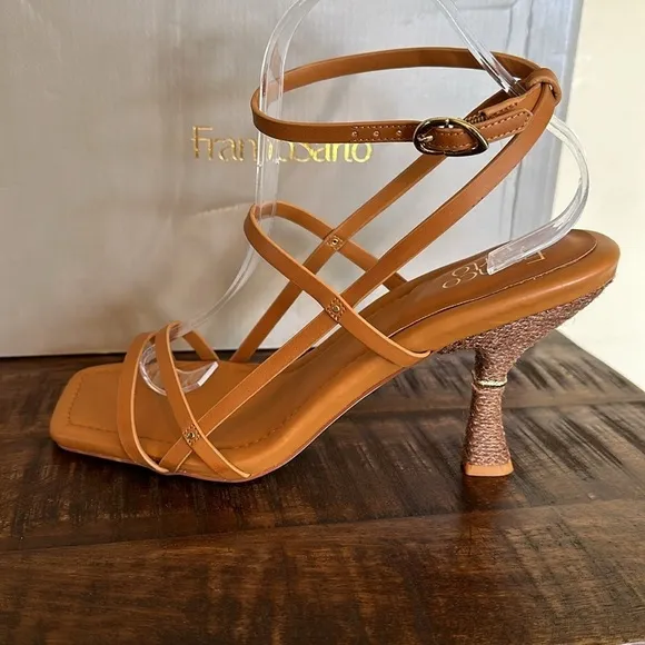 NEW Franco Sarto Rebel Caramel brown faux leather square toe sandal heels Sz 10