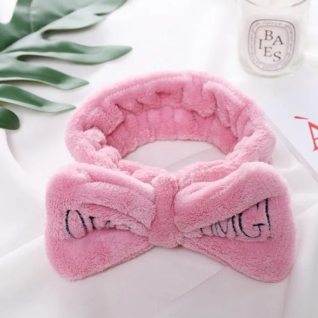 New Letter"OMG" Coral Fleece Soft Bow Headbands For Women Girls Cute Hair Holder Hairbands Hair Bands Headwear Hair Accessories