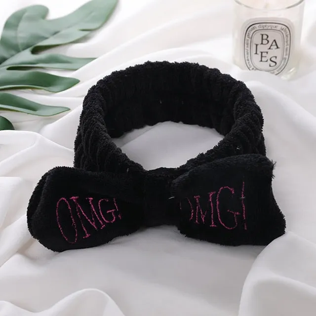 New Letter"OMG" Coral Fleece Soft Bow Headbands For Women Girls Cute Hair Holder Hairbands Hair Bands Headwear Hair Accessories