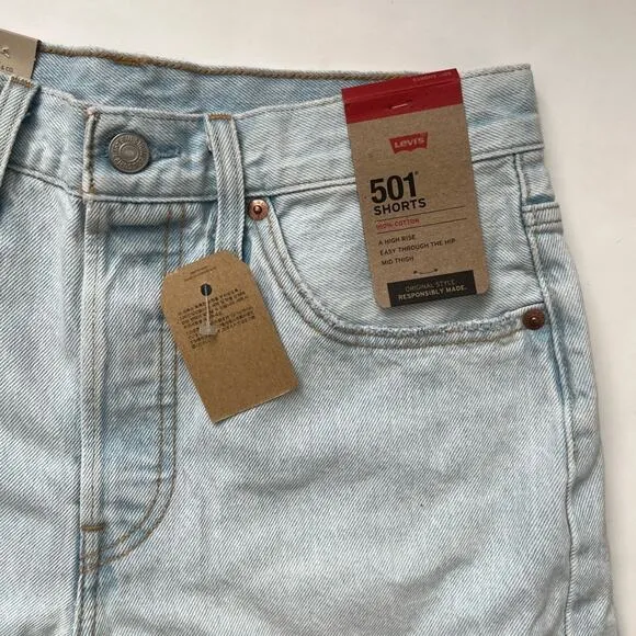 NEW Levi’s 501 high rise mid thigh jeans shorts light wash 27