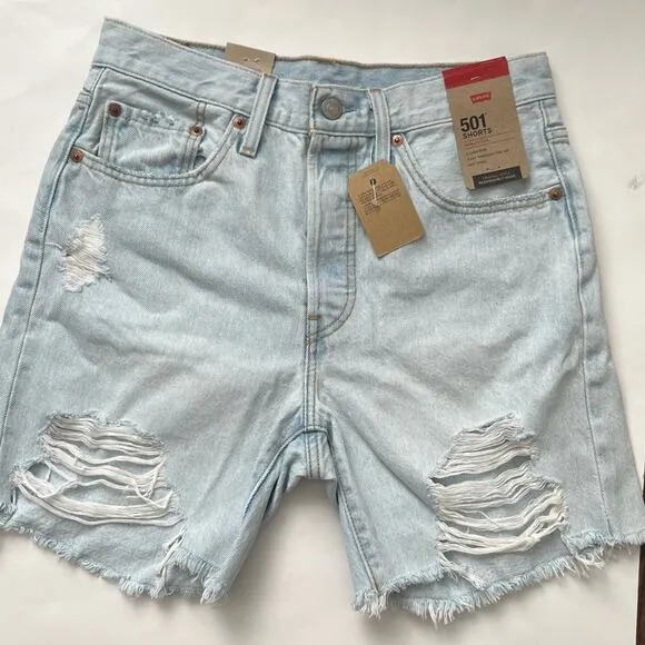 NEW Levi’s 501 high rise mid thigh jeans shorts light wash 27