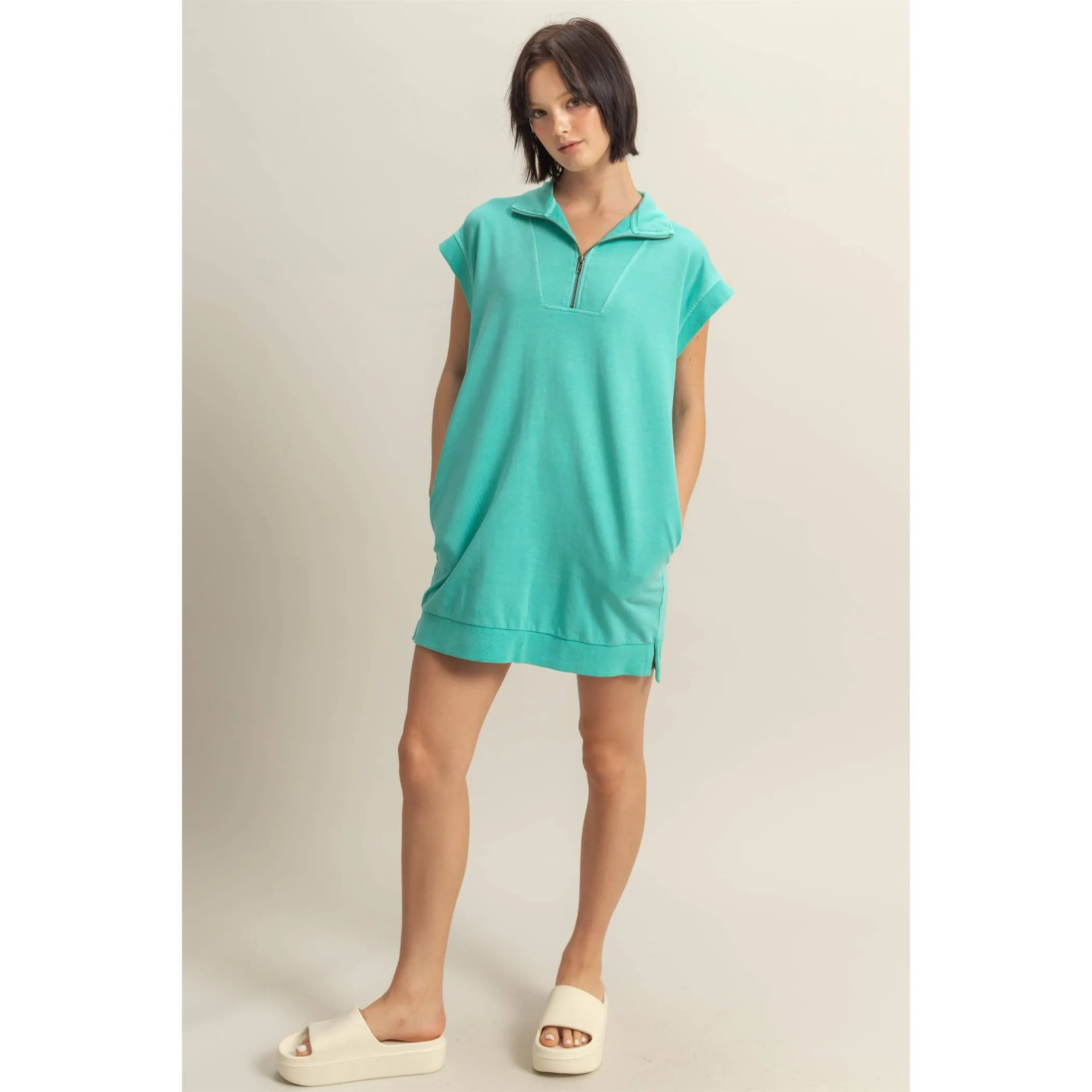 Nicki Half Zip Up Mock Neck Mini Dress