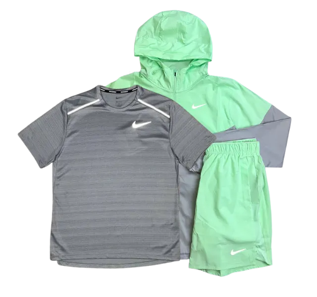 Nike Miler T-Shirt - Windrunner - Challenger Shorts Outfit - Vapour Green/Grey