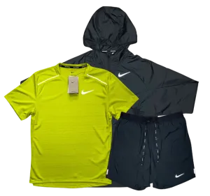 Nike Miler T-Shirt - Windrunner - Flex Stride Shorts Outfit - Bright Cactus/Black