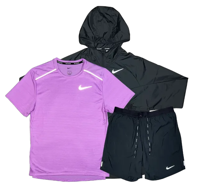 Nike Miler T-Shirt - Windrunner - Flex Stride Shorts Outfit - Candy Pink/Black