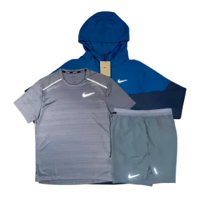 Nike Miler T-Shirt - Windrunner - Flex Stride Shorts Outfit - Grey/Court Blue/Grey
