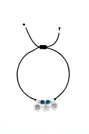 Nipura 925 Sterling Silver Floral Charm Adjustable Anklets Pair